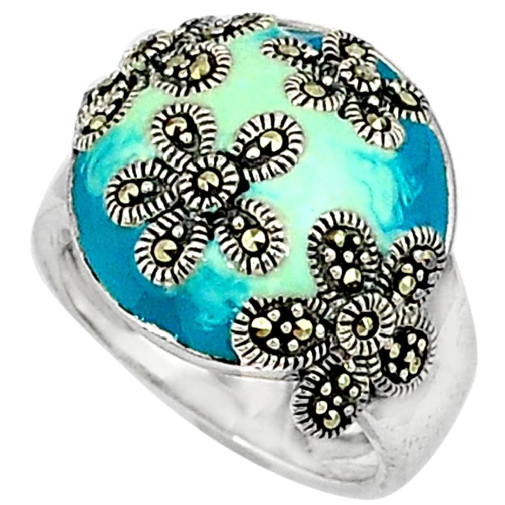 6.86gms marcasite enamel 925 sterling silver ring jewelry size 6.5 c18304