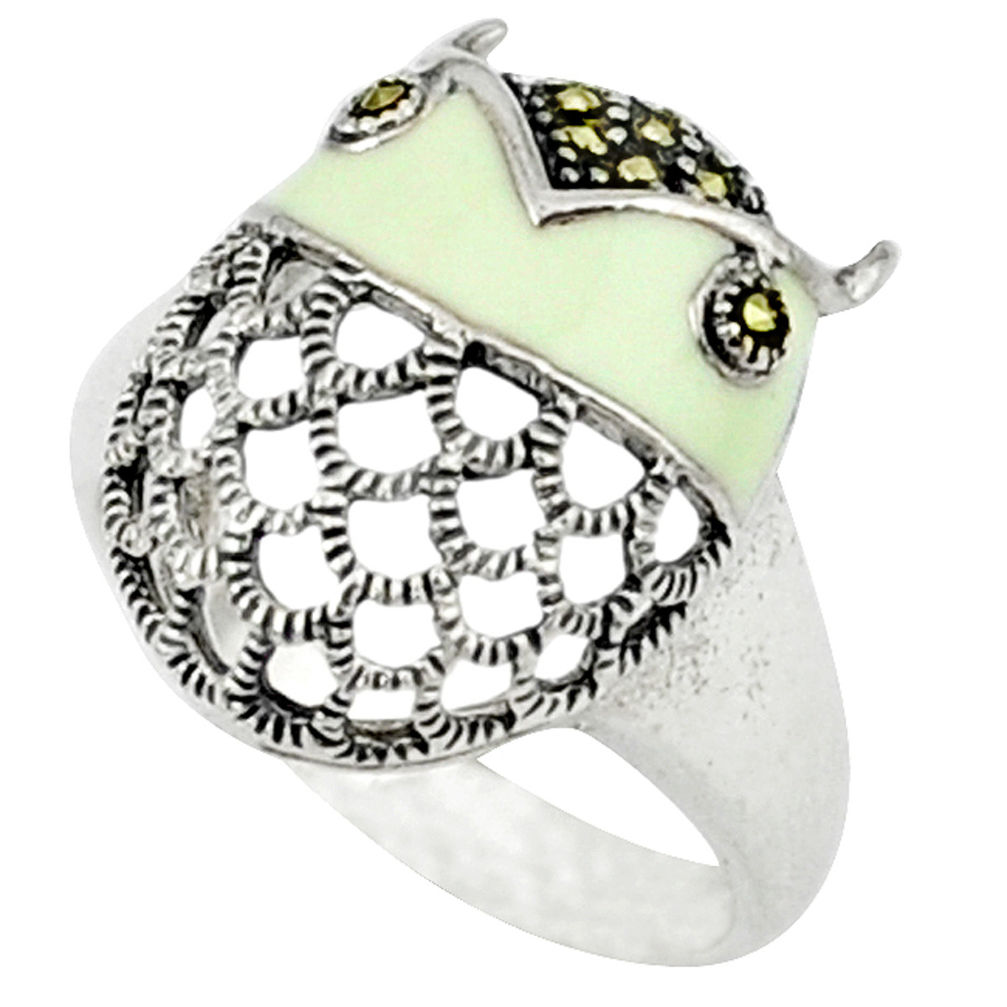 Marcasite enamel 925 sterling silver ring jewelry size 6.5 c18691
