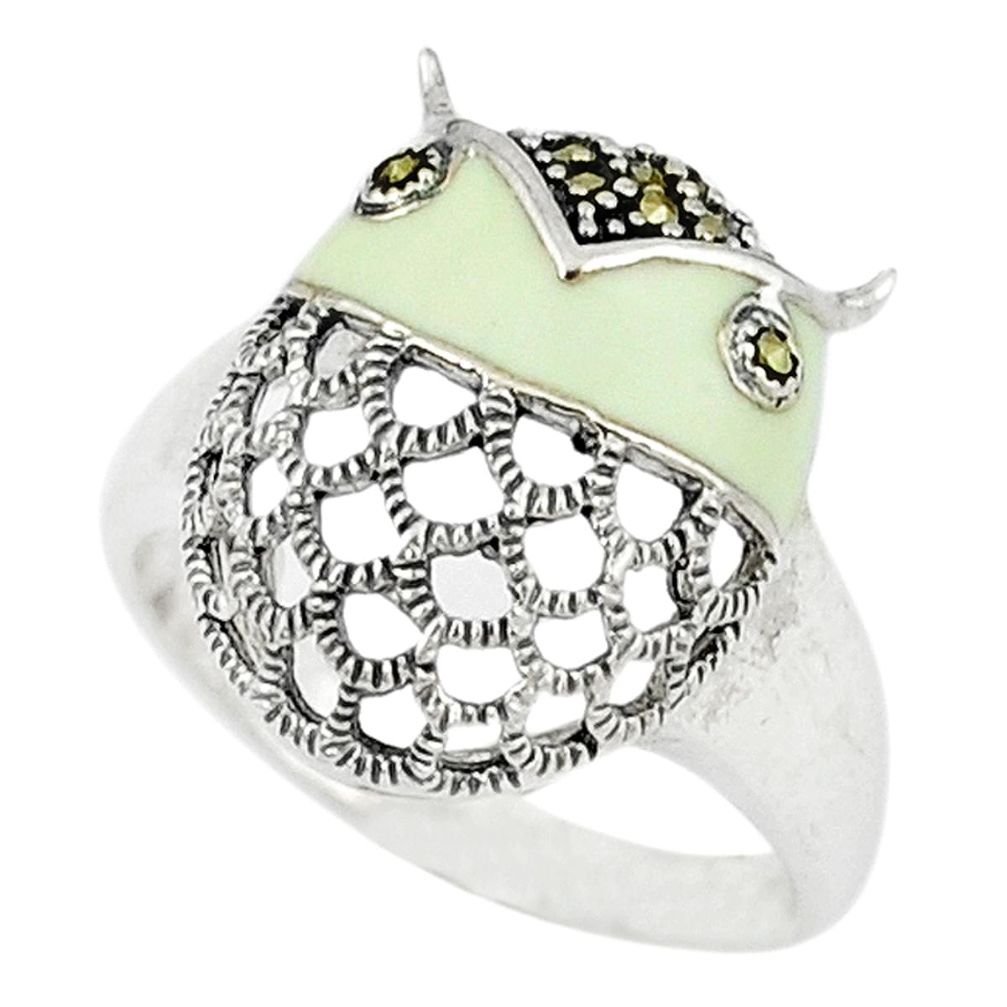 5.25gms marcasite enamel 925 sterling silver ring jewelry size 7.5 c18693