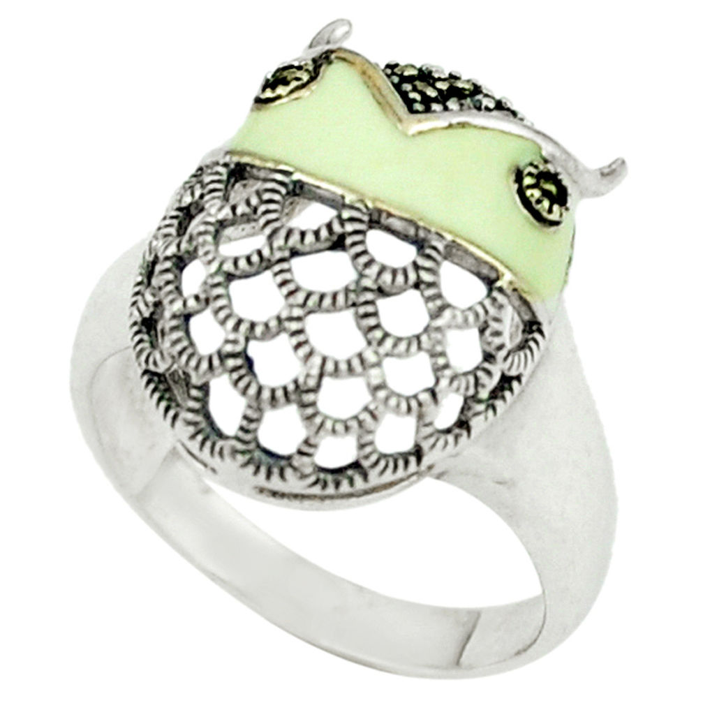 5.26gms marcasite enamel 925 sterling silver ring jewelry size 6.5 c18692