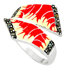 Marcasite multi color enamel 925 sterling silver ring jewelry size 8.5 c18418