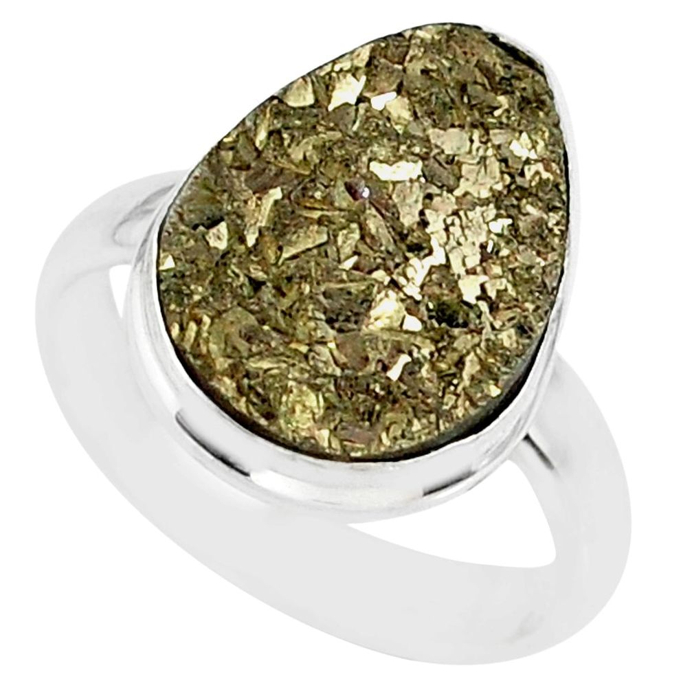 9.30cts marcasite pyrite druzy 925 silver solitaire ring jewelry size 7.5 r85802