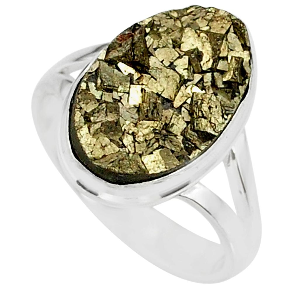 6.84cts marcasite pyrite druzy 925 silver solitaire ring jewelry size 8 r85838