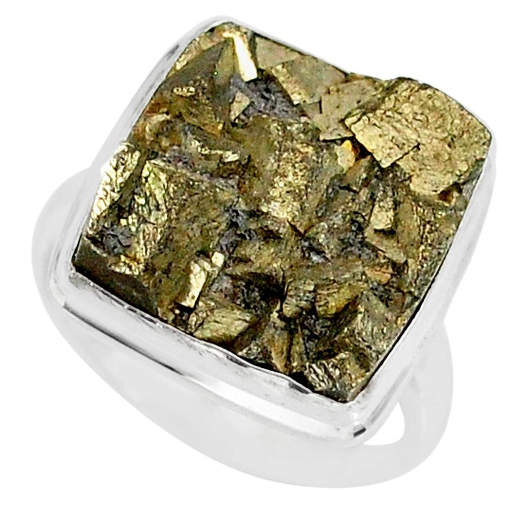 13.79cts marcasite pyrite druzy 925 silver solitaire ring size 6.5 r85788