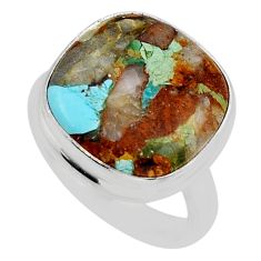 8.51cts matrix royston turquoise cushion sterling silver ring size 6.5 y48341