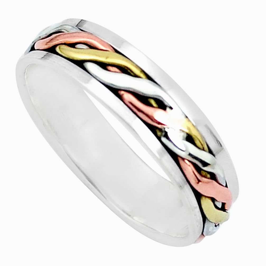 5.63gms meditation 925 silver two tone spinner band ring size 12.5 c21581