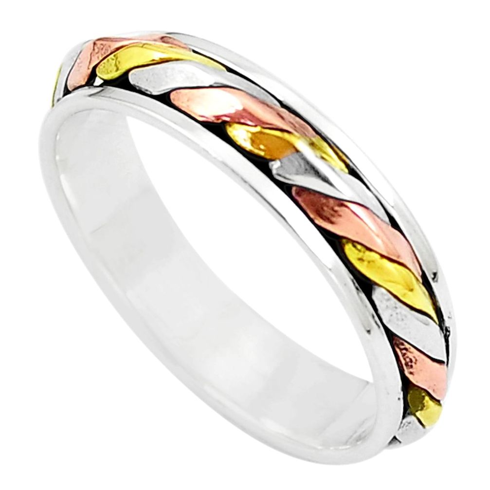 4.26gms meditation 925 silver two tone spinner band ring jewelry size 5.5 c20984