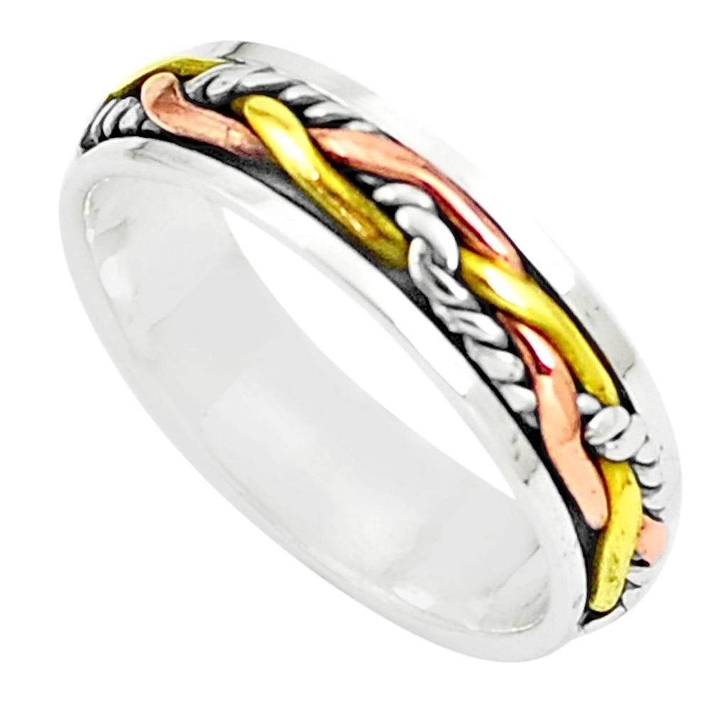 3.69gms meditation 925 silver two tone spinner band ring jewelry size 5.5 c20985