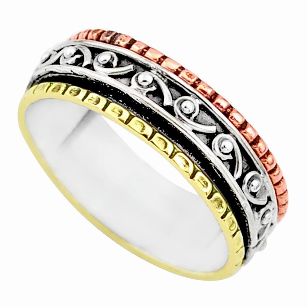 5.02gms meditation 925 silver two tone spinner band ring size 9.5 t5608