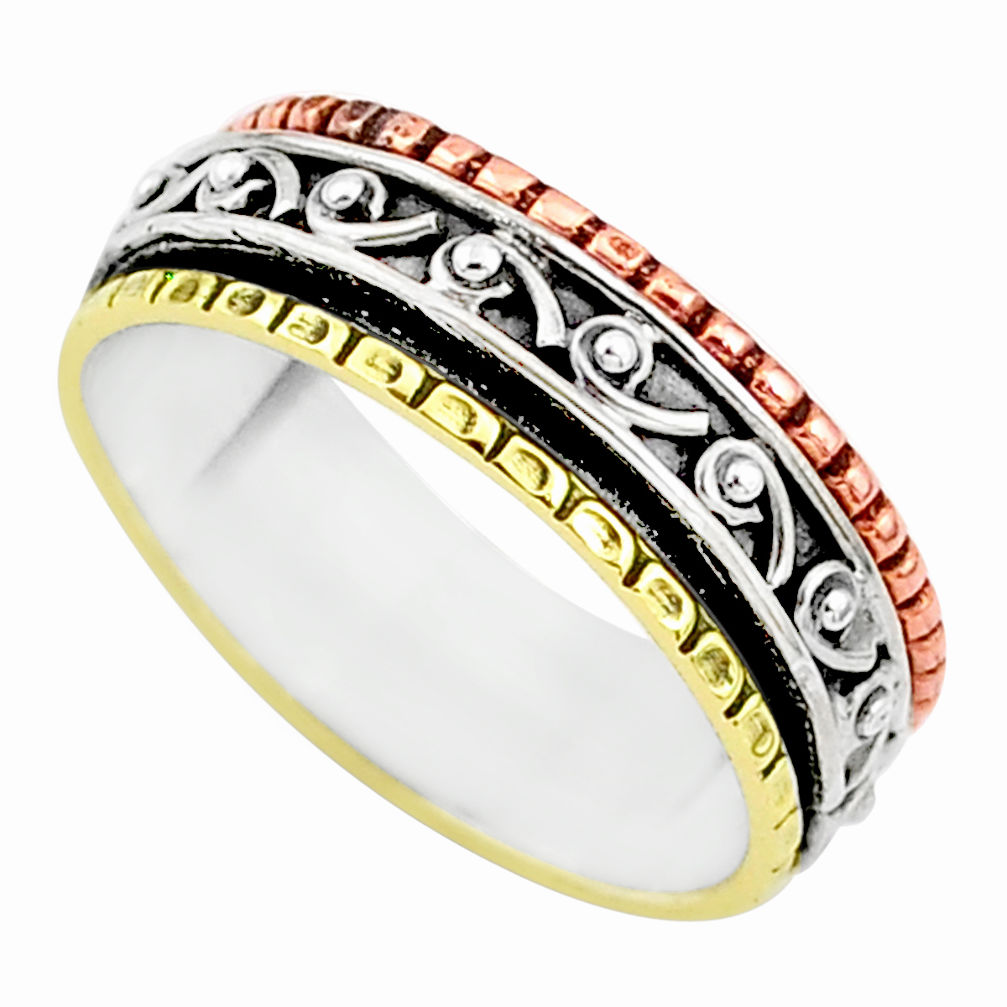 5.63gms meditation 925 silver two tone spinner band ring size 11.5 t5609