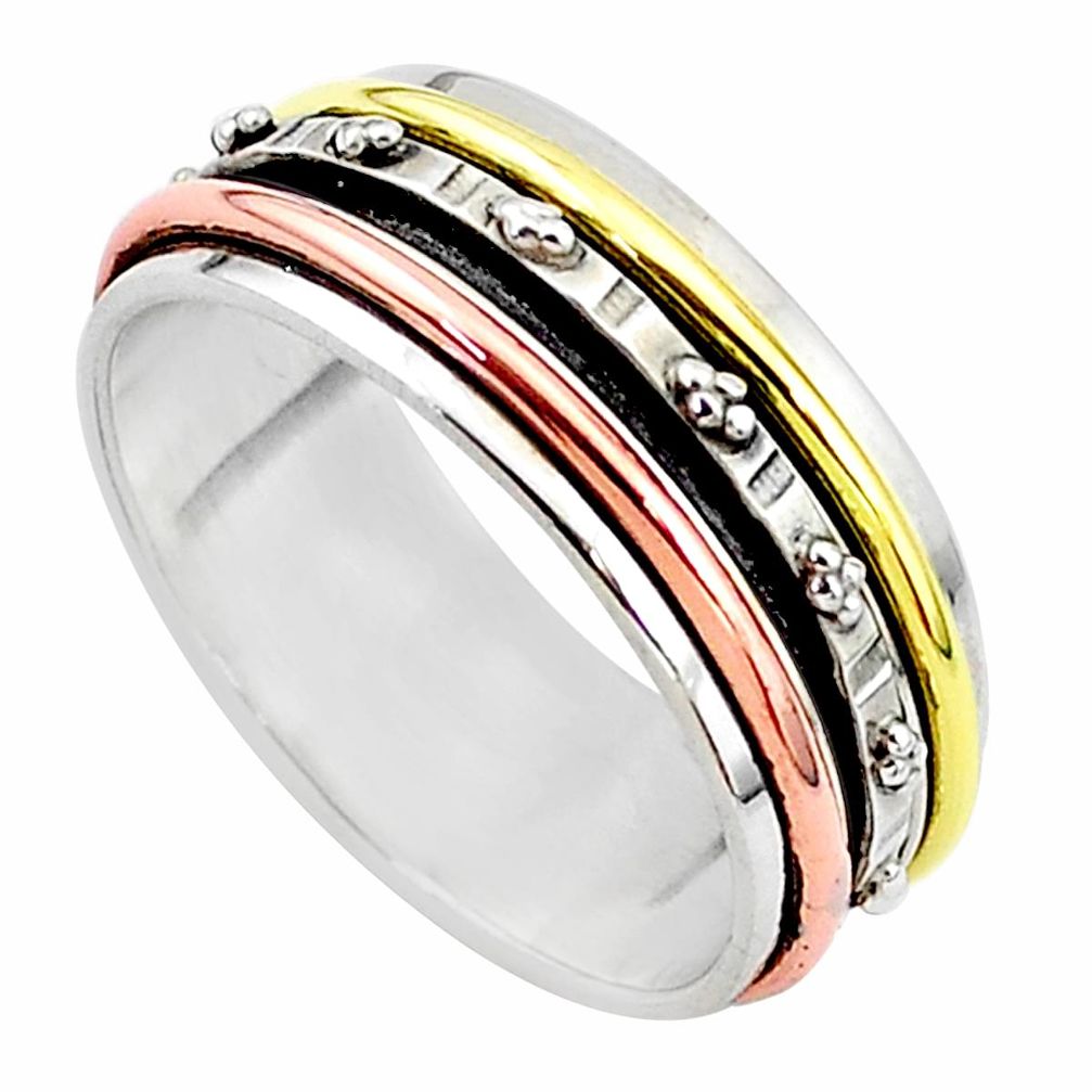 6.69gms meditation 925 sterling silver two tone spinner band ring size 11 t5661