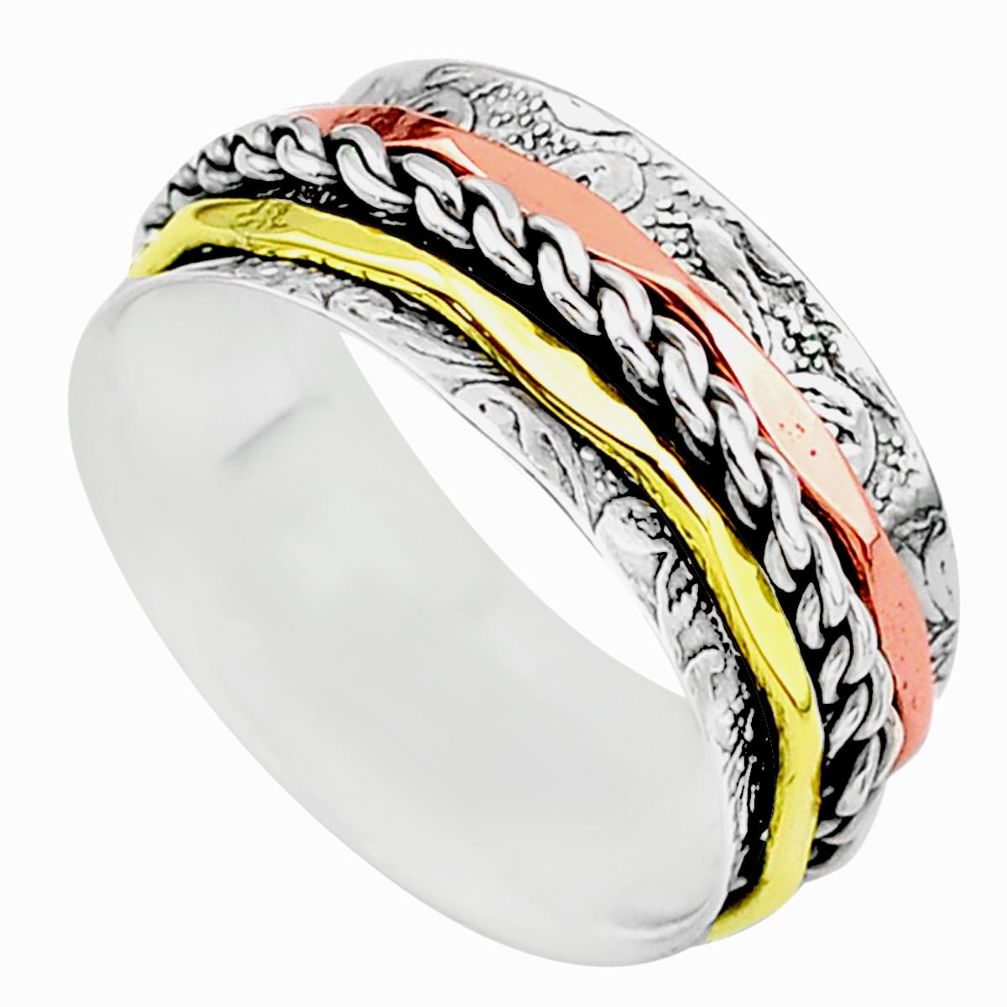 5.48gms meditation 925 sterling silver two tone spinner band ring size 7 t5636