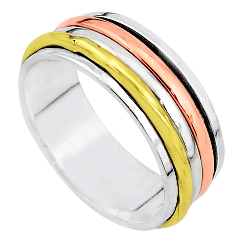 5.89gms meditation 925 sterling silver two tone spinner band ring size 7 t5762