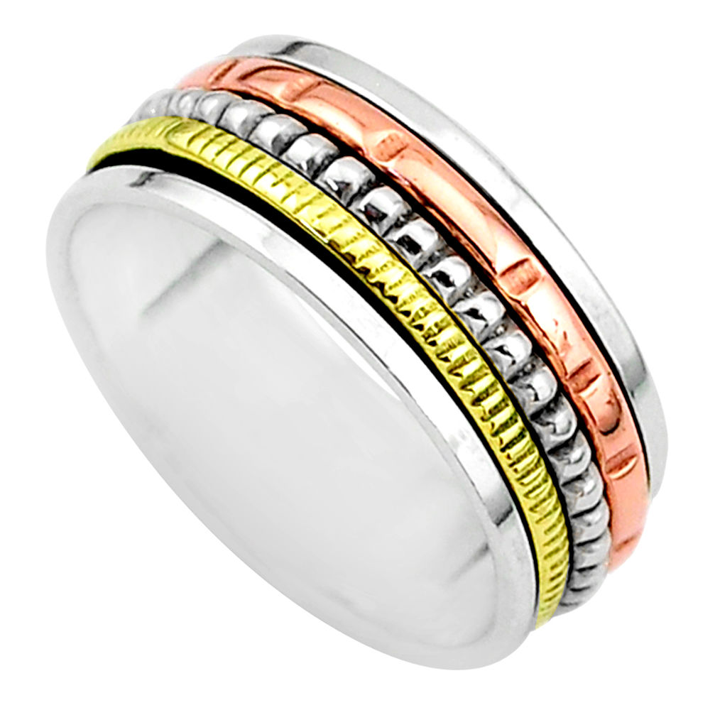 6.09gms meditation 925 sterling silver two tone spinner band ring size 8.5 t5651