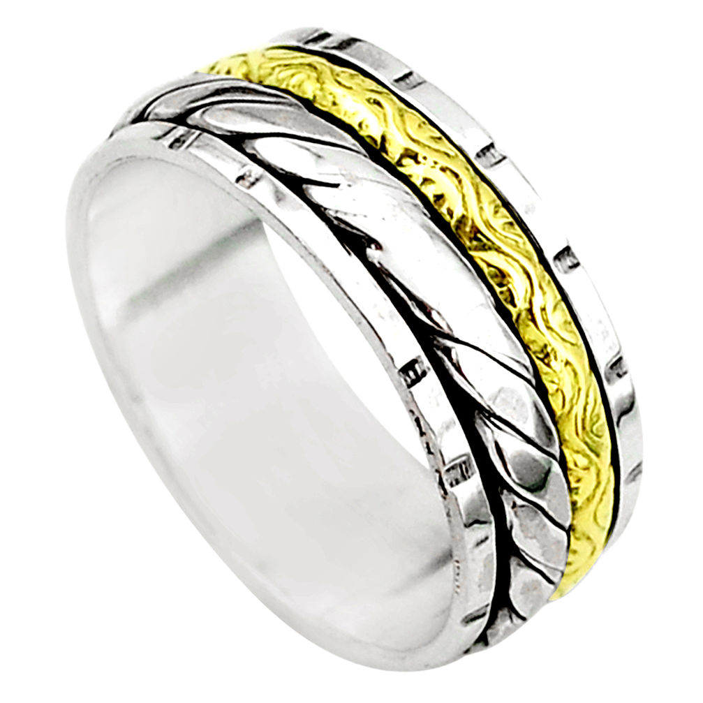 5.48gms meditation 925 sterling silver two tone spinner band ring size 7.5 t5705
