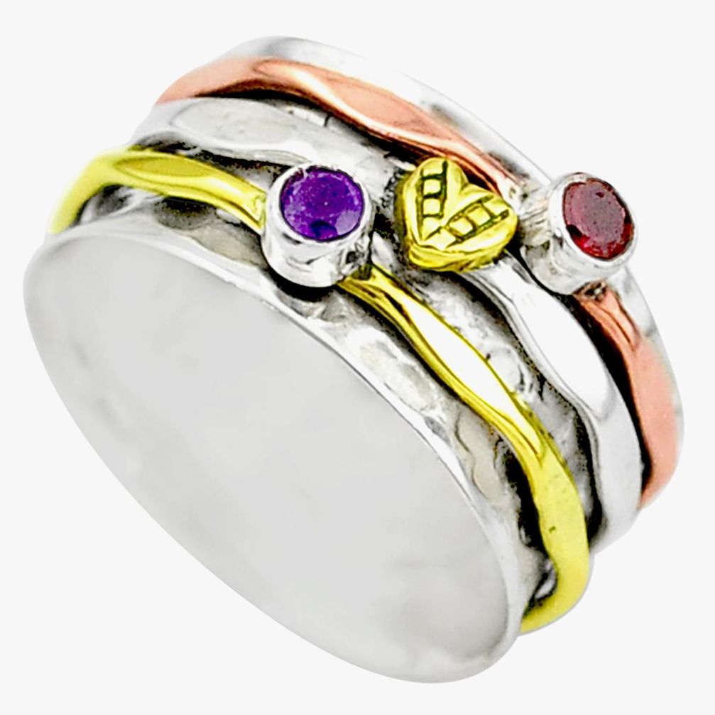 Meditation band amethyst 925 silver two tone spinner ring size 9.5 t12703