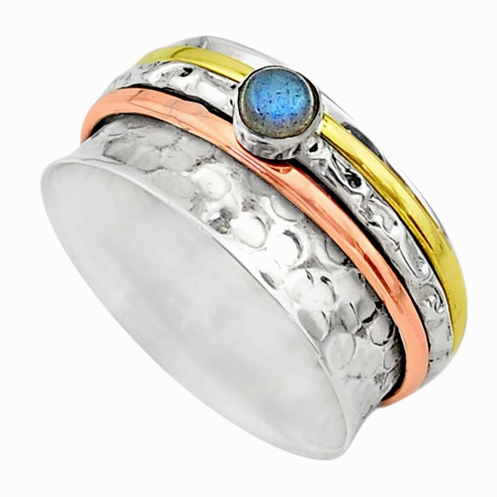 Meditation band blue labradorite silver two tone spinner ring size 8.5 t12629