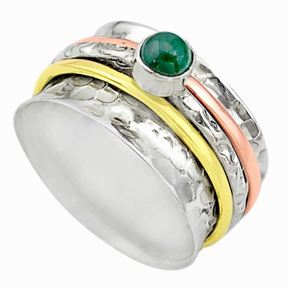 Meditation band green chalcedony silver two tone spinner ring size 7.5 t12638