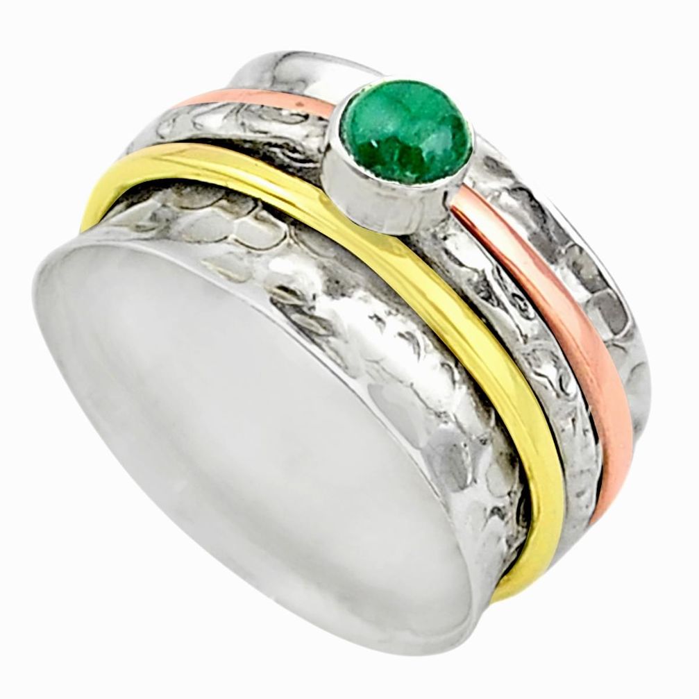 Meditation band green malachite silver two tone spinner ring size 9.5 t12628