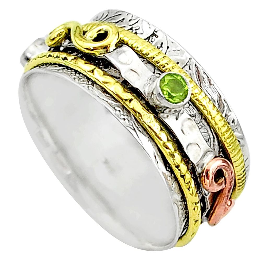 Meditation band green peridot 925 silver two tone spinner ring size 10.5 t12681
