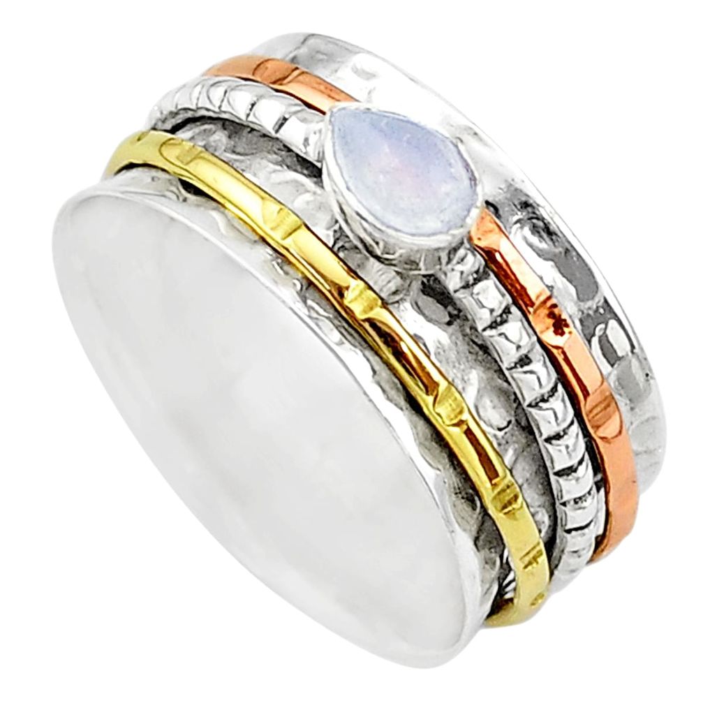 Meditation band labradorite 925 silver two tone spinner ring size 10.5 t12666