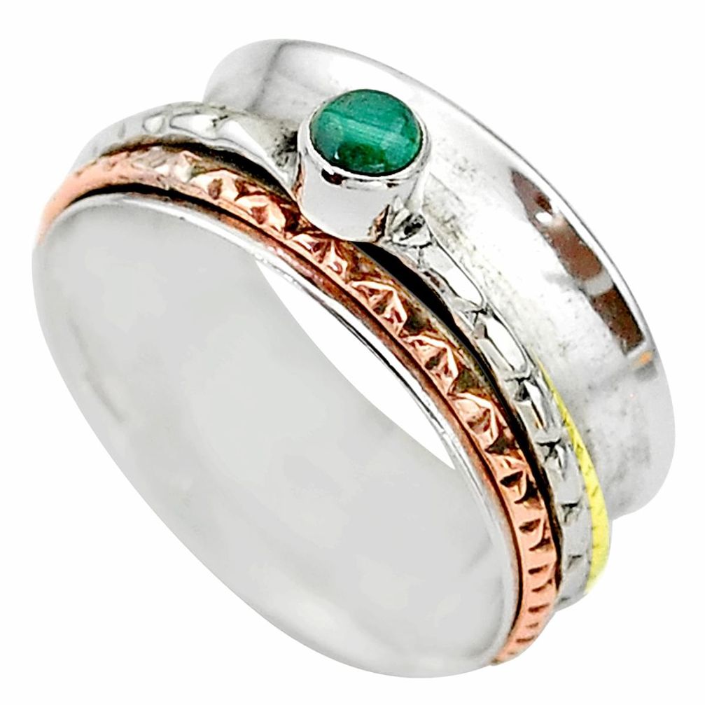 Meditation band malachite silver two tone spinner handmade ring size 10 t12704