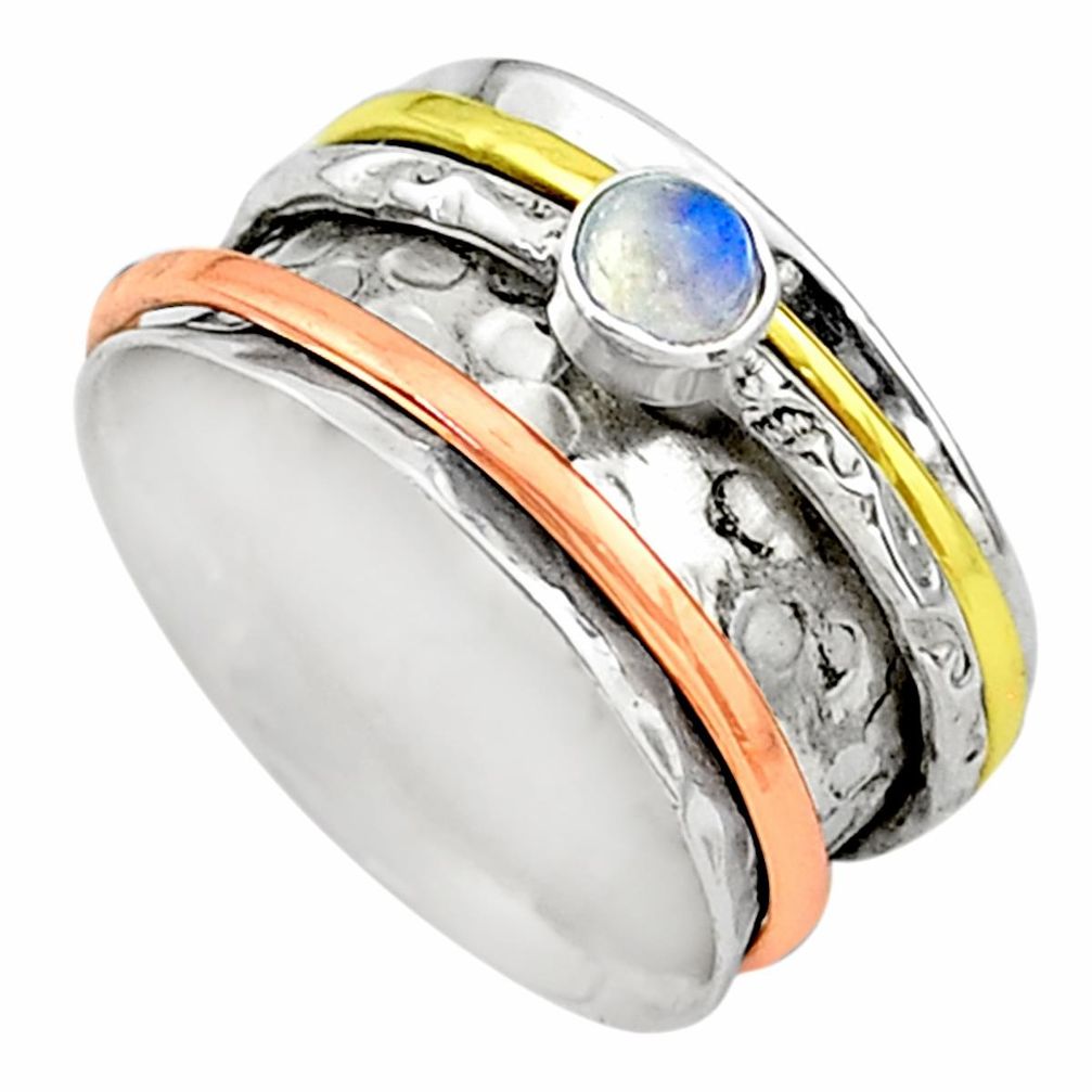 Meditation band natural moonstone silver two tone spinner ring size 7 t12624