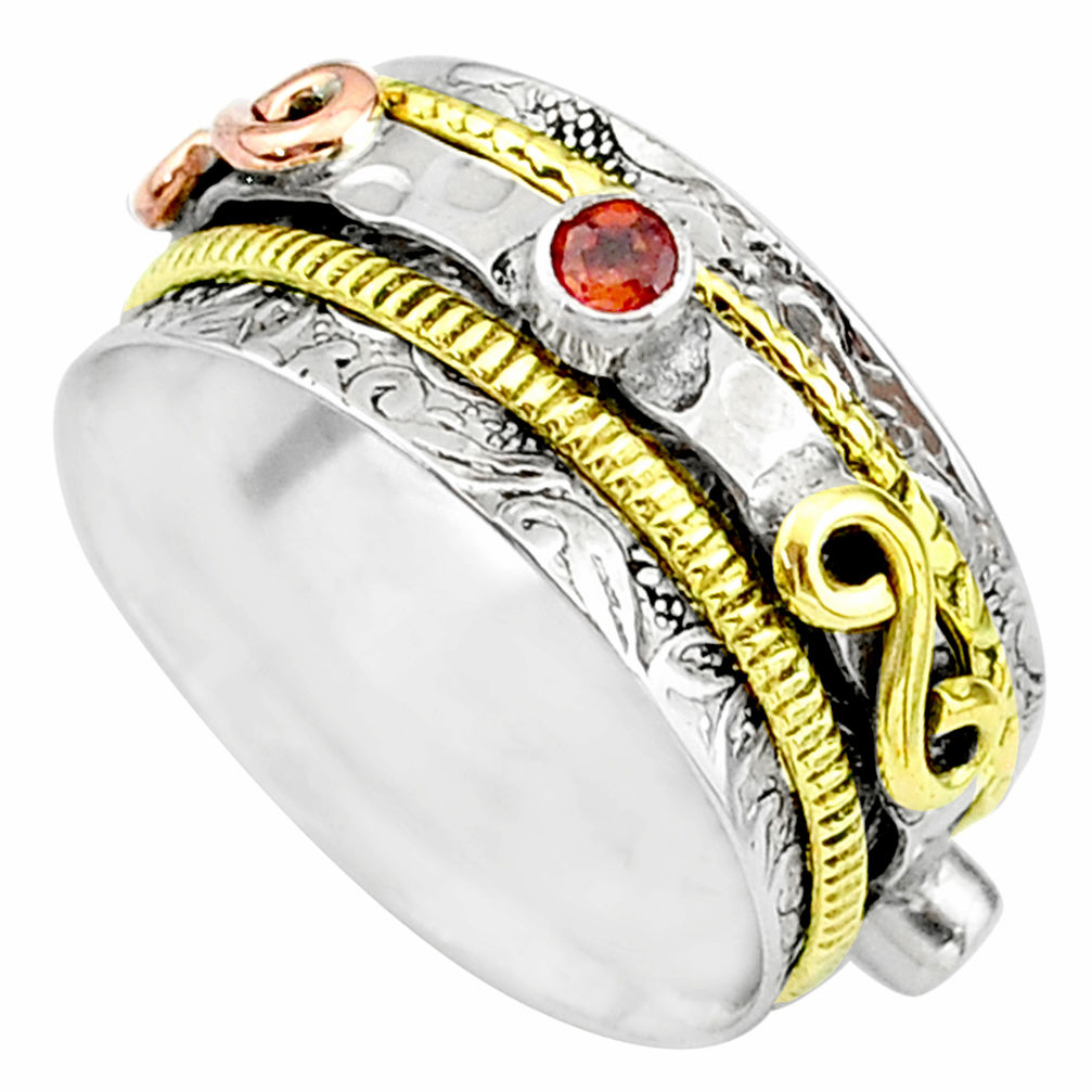 Meditation band red garnet 925 silver two tone spinner ring size 10.5 t12700