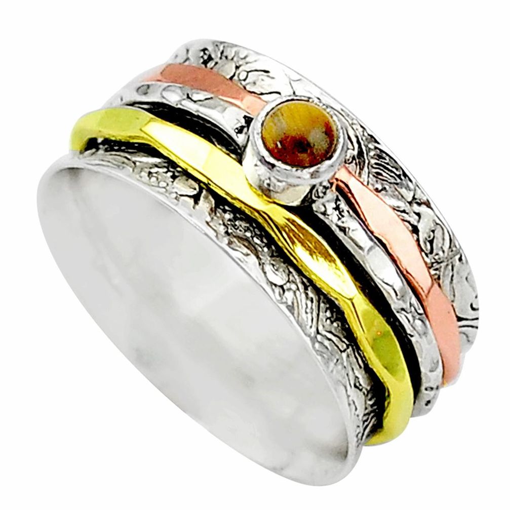 Meditation band tiger's eye 925 silver two tone spinner ring size 8.5 t12737