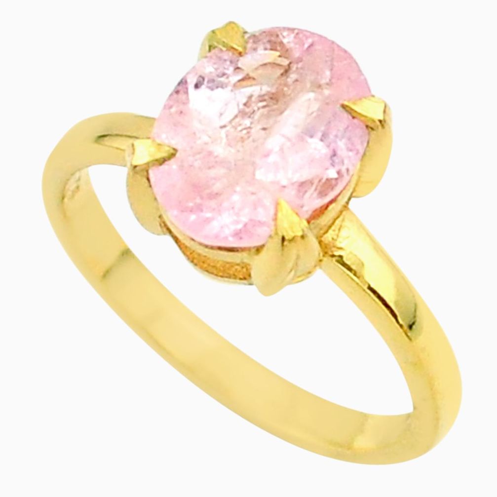 3.68cts micron gold natural faceted morganite 14k gold ring size 7 t43563