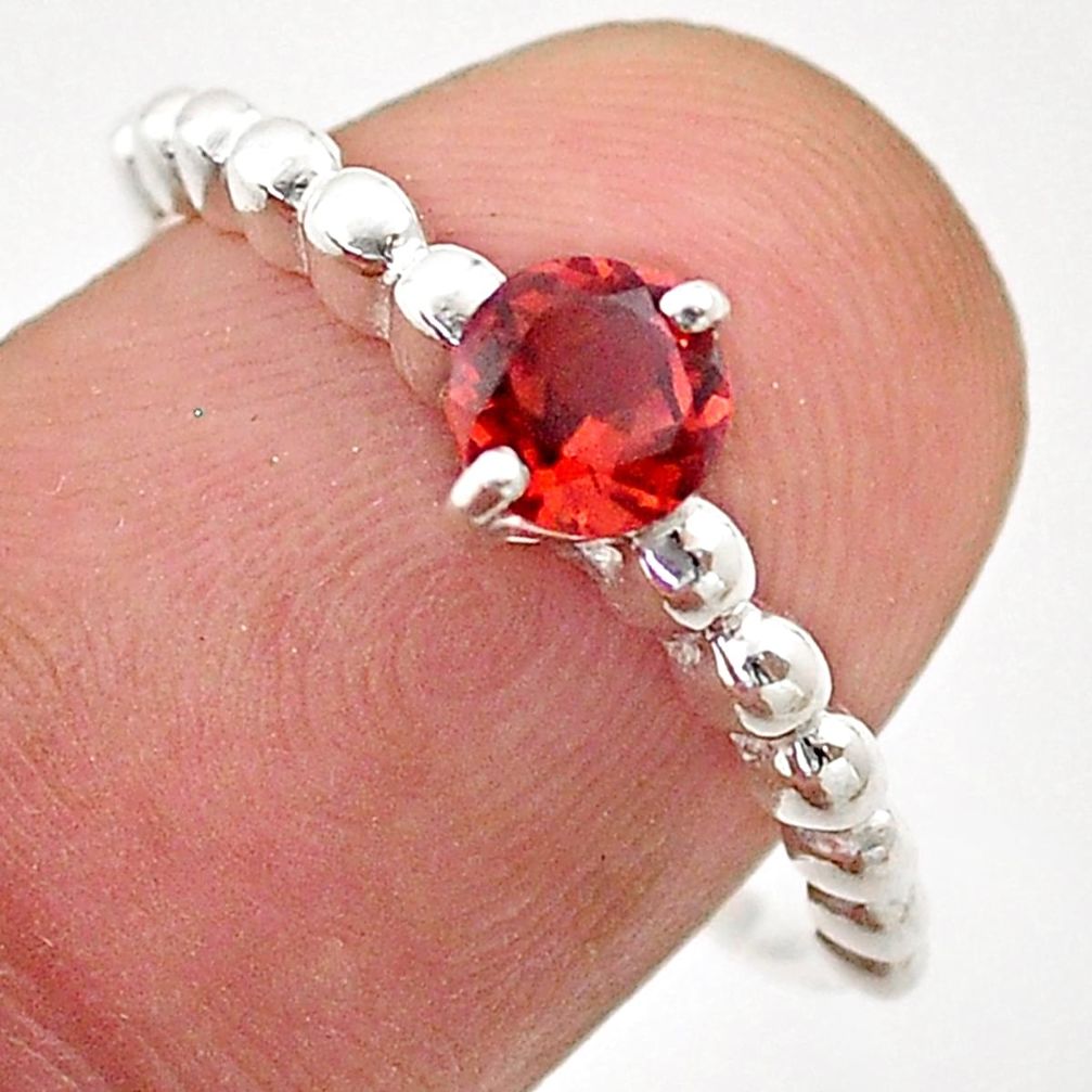 0.94cts minimalist ball natural red garnet silver solitaire ring size 8 t66723