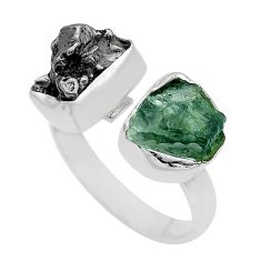 Clearance Sale- 11.64cts moldavite campo del cielo 925 silver adjustable ring size 7.5 u68185