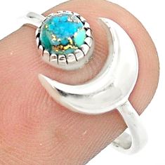 0.80cts moon blue copper turquoise 925 silver adjustable ring size 8 u23763