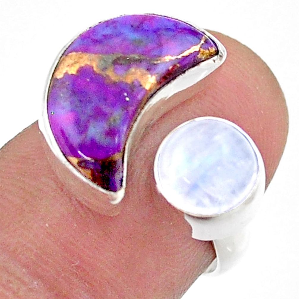 8.75cts moon copper turquoise moonstone silver adjustable ring size 6.5 t47515