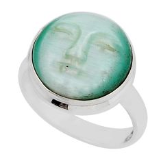 8.77cts moon face natural green moonstone round 925 silver ring size 7.5 y49646