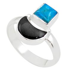 6.35cts moon natural blue apatite (madagascar) onyx silver ring size 9 t68646