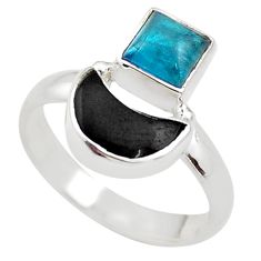6.03cts moon natural blue apatite (madagascar) onyx silver ring size 7.5 t68645