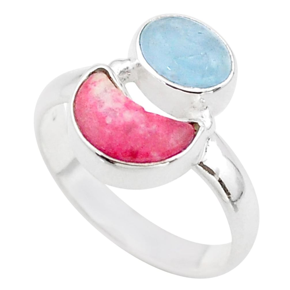 7.94cts moon natural blue aquamarine thulite 925 silver ring size 8 t68776