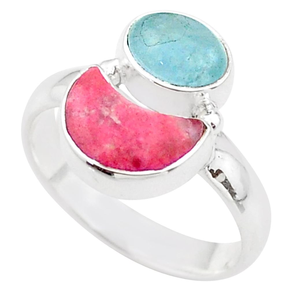 7.94cts moon natural blue aquamarine thulite 925 silver ring size 7.5 t68774