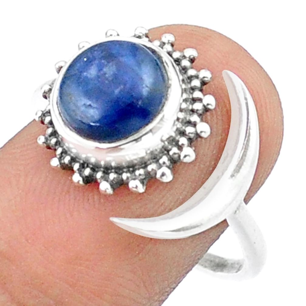 3.22cts moon natural blue kyanite 925 silver adjustable ring size 8.5 u33765