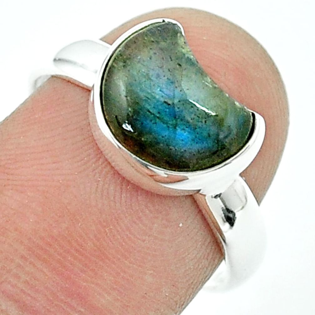 2.51cts moon natural blue labradorite 925 sterling silver ring size 7.5 u37530