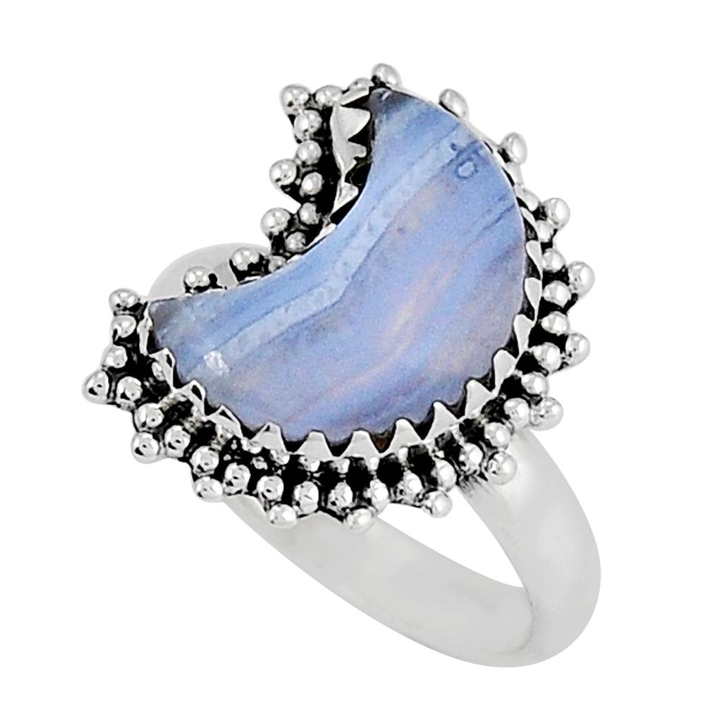 5.81cts moon natural blue lace agate 925 sterling silver ring size 7 y24502
