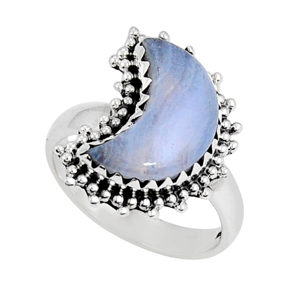 5.53cts moon natural blue lace agate fancy sterling silver ring size 7 y24535
