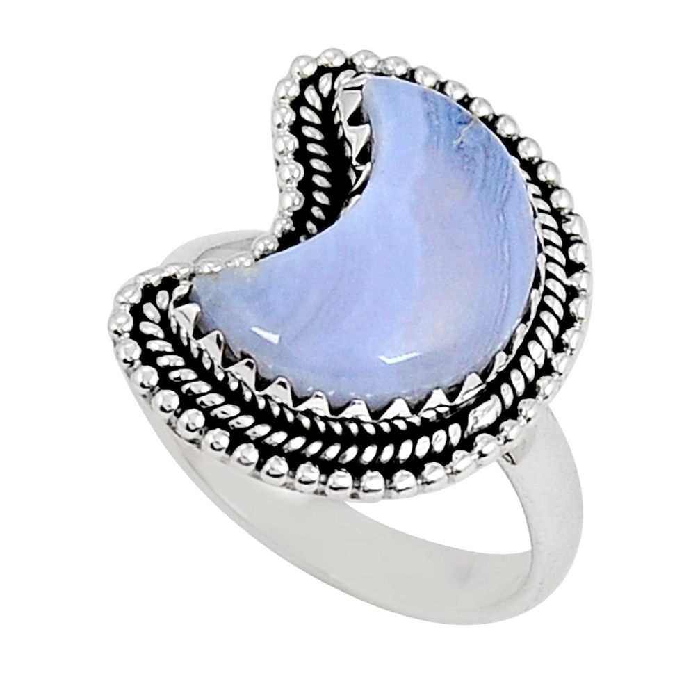 6.18cts moon natural blue lace agate fancy sterling silver ring size 8 y24517