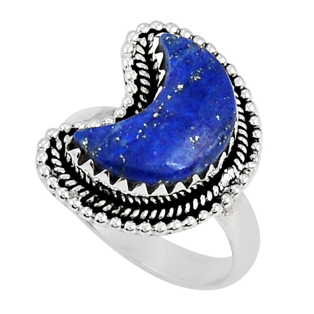 6.45cts moon natural blue lapis lazuli 925 sterling silver ring size 7.5 y24511