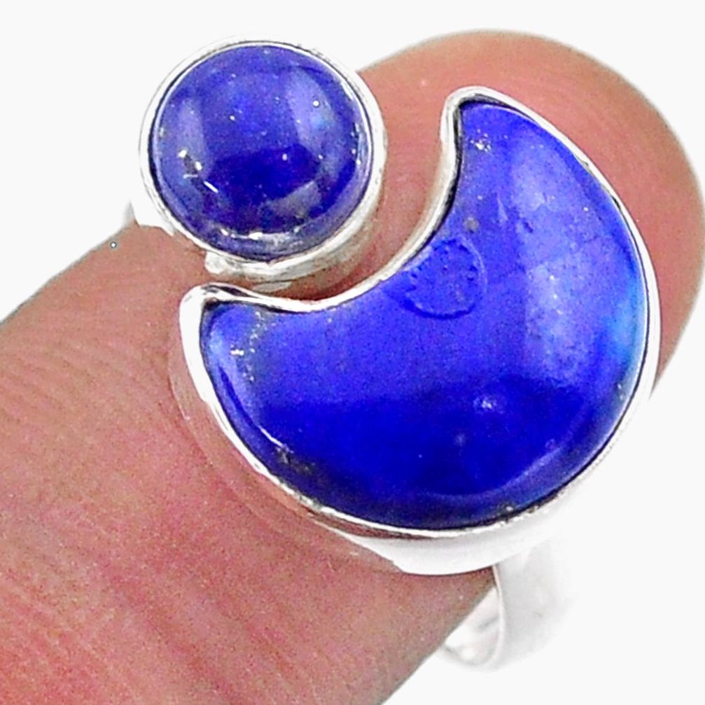 10.24cts moon natural blue lapis lazuli silver adjustable ring size 8.5 t47543