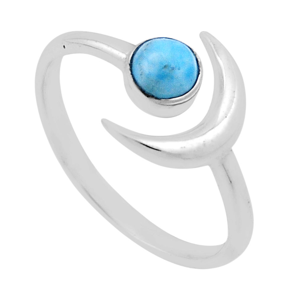 0.67cts moon natural blue larimar round silver adjustable ring size 10 n45877