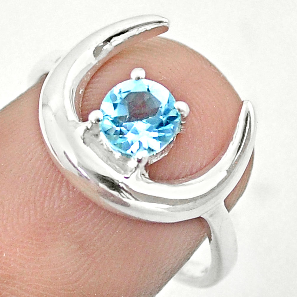 0.79cts moon natural blue topaz 925 silver solitaire ring jewelry size 7 u20459