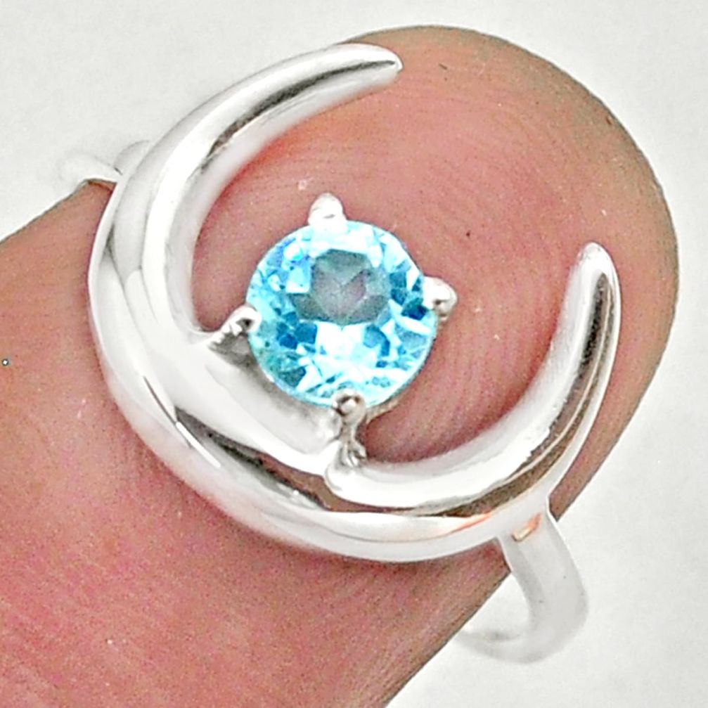 0.92cts moon natural blue topaz 925 sterling silver ring size 7 t46574