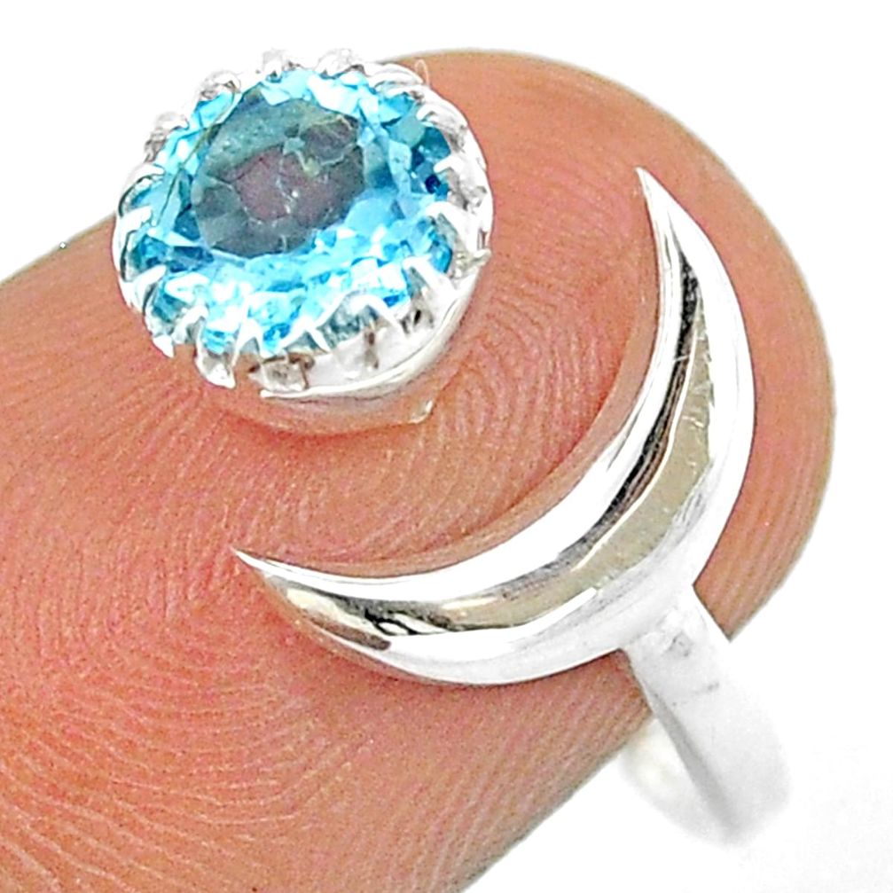 2.61cts moon natural blue topaz round 925 silver adjustable ring size 8.5 u20205